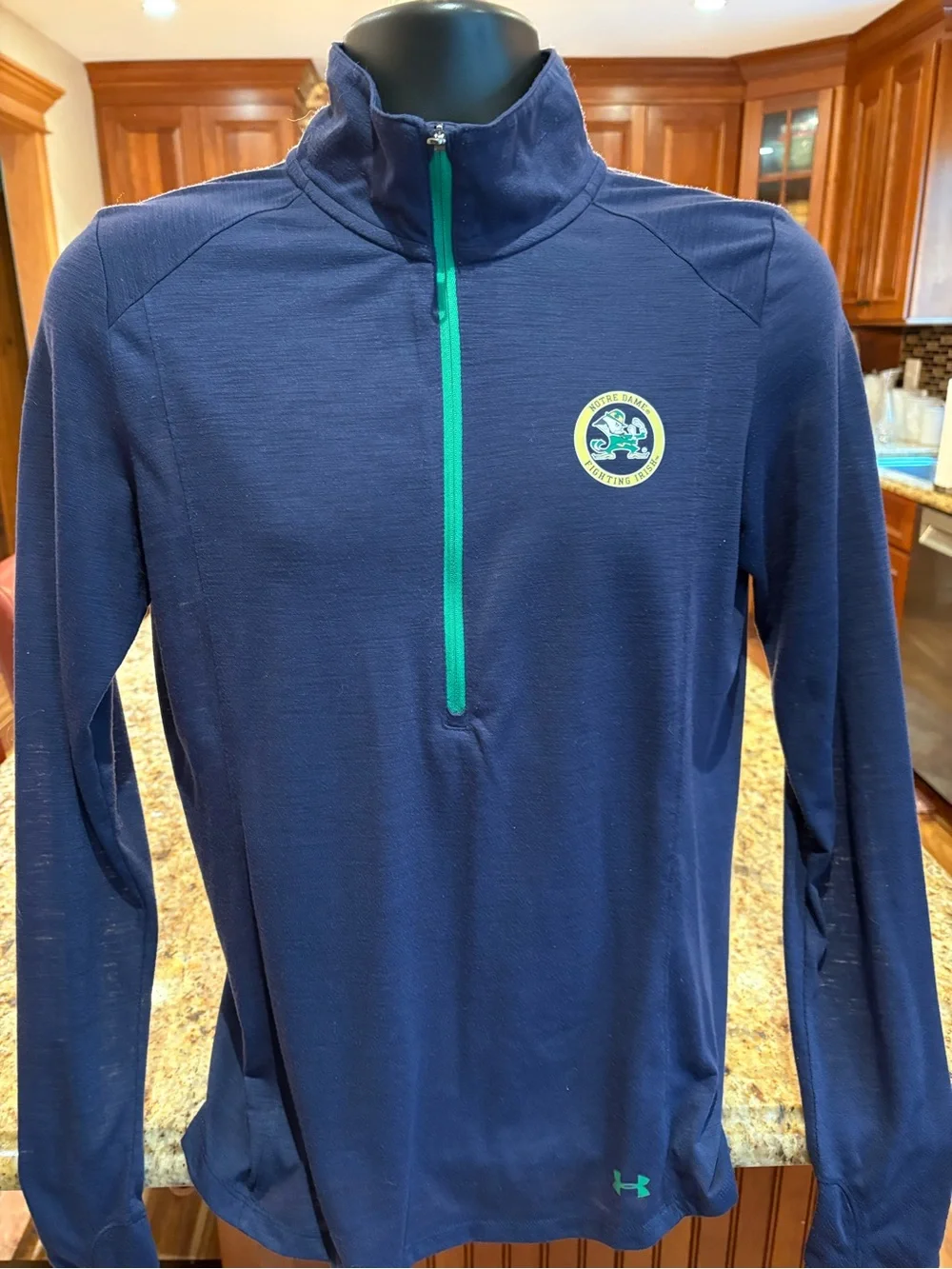 Notre Dame Fighting Irish‎ men’s quarter zip pullover. Sharp blue w/iconic logo
